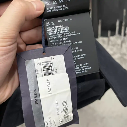 Prada Black Wool Logo Short Sleeve Shirt