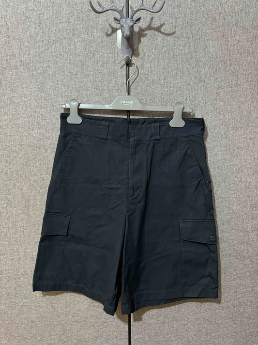 Prada Black Cotton Logo Embroidered Men's Shorts