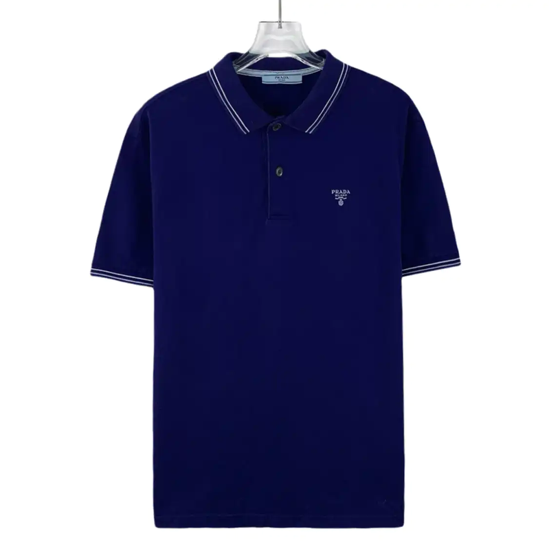 Prada Men's Cotton Polo Shirt in Deep Blue