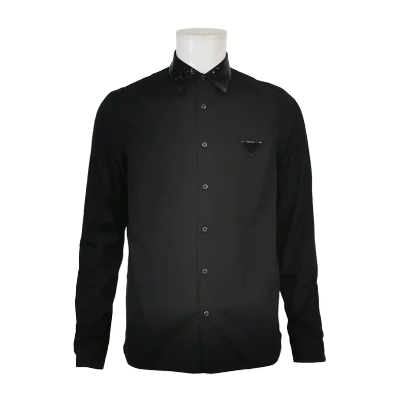Prada Black Cotton Logo Embroidered Shirt
