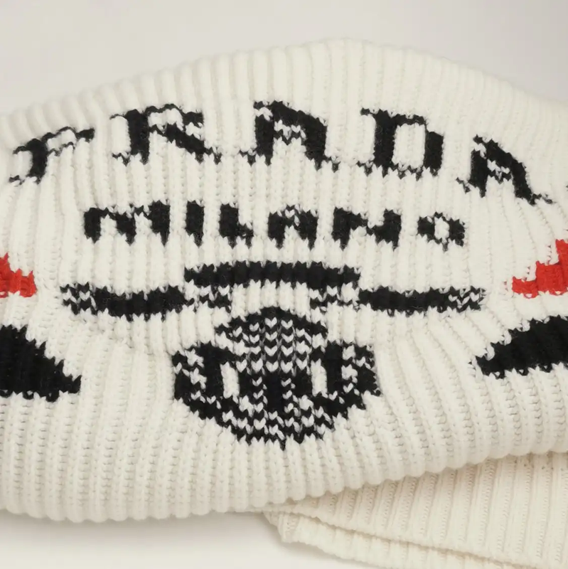 Prada Embroidered Logo Beige Wool Sweater