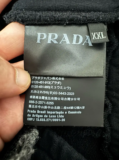 Prada Black Cotton Logo Embroidered Casual Pants