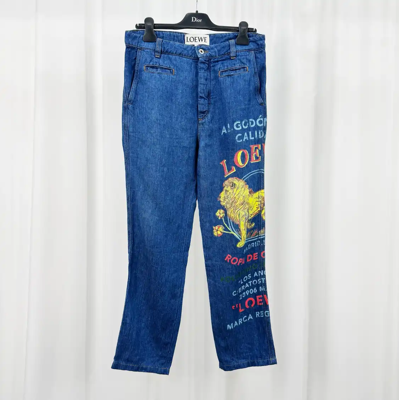 LOEWE Blue Denim Logo Casual Pants 0089