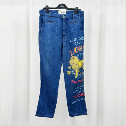 LOEWE Blue Denim Logo Casual Pants 0089
