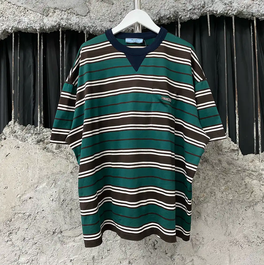 Prada Striped Men's T-Shirt in Green and Brown