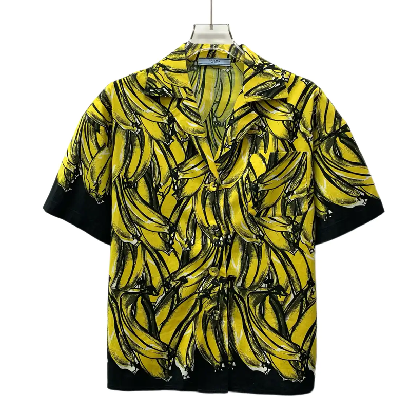 Prada Yellow Banana Print Short Sleeve Shirt