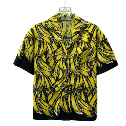 Prada Yellow Banana Print Short Sleeve Shirt