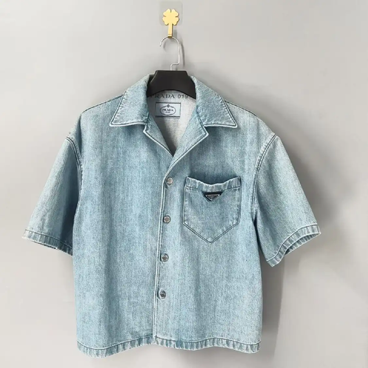 Prada Blue Denim Short Sleeve Shirt