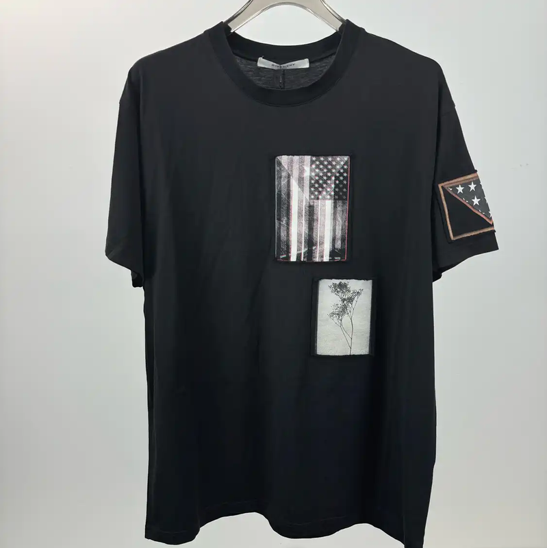 Givenchy Black Men's T-Shirt with Unique Patches 0089