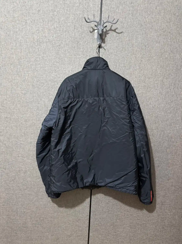 Prada Embroidered Logo Navy Down Jacket