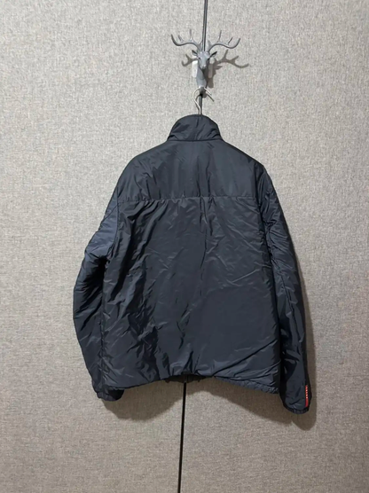 Prada Embroidered Logo Navy Down Jacket
