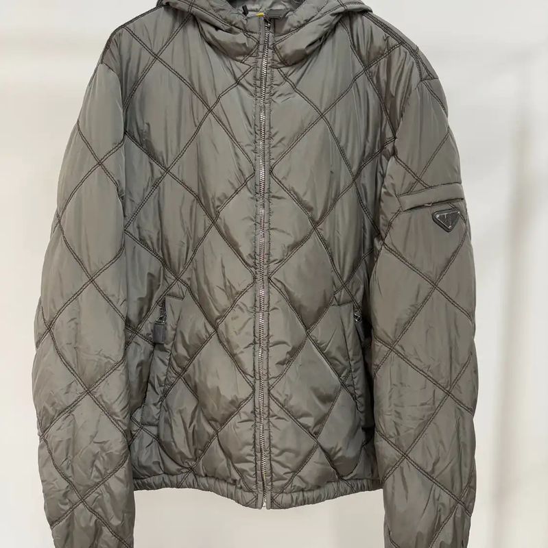 Prada Men's Quilted Hooded Jacket in Olive