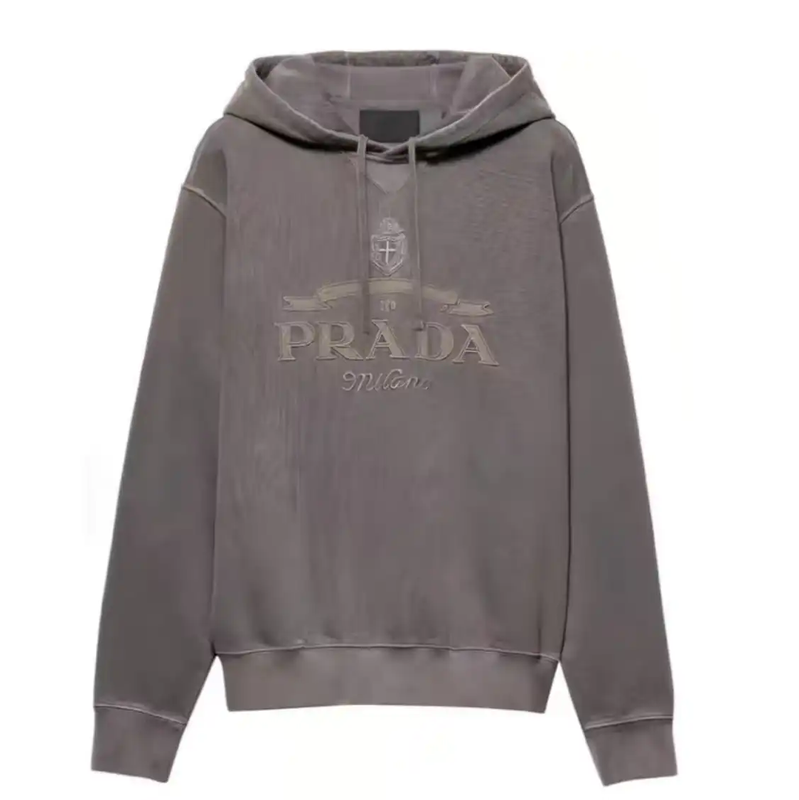 Prada Men's Brown Green Cotton Embroidered Sweatshirt