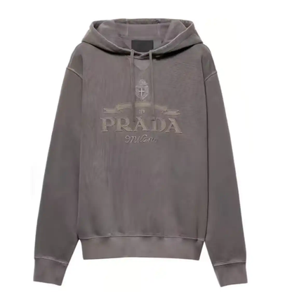 Prada Men's Brown Green Cotton Embroidered Sweatshirt