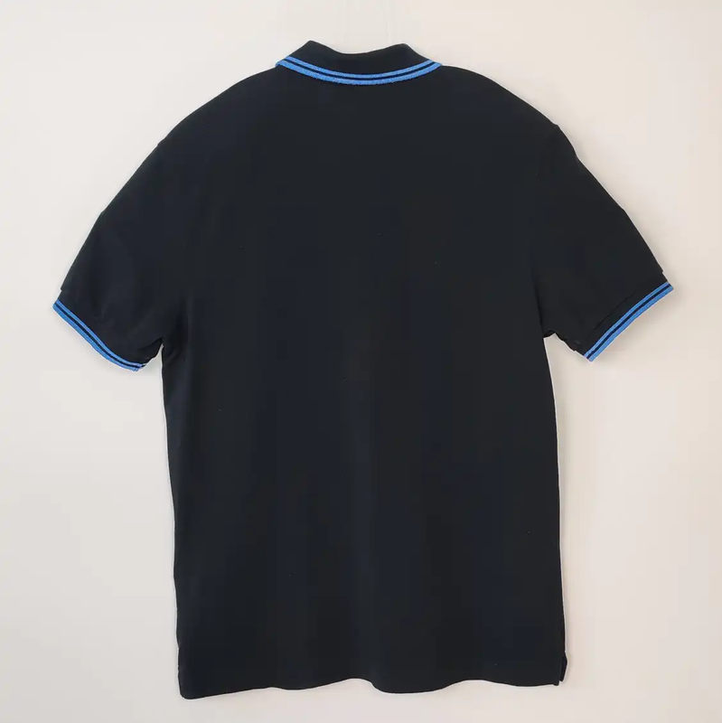 Prada Men's Black Polo Shirt with Blue Accents