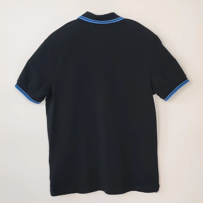 Prada Men's Black Polo Shirt with Blue Accents