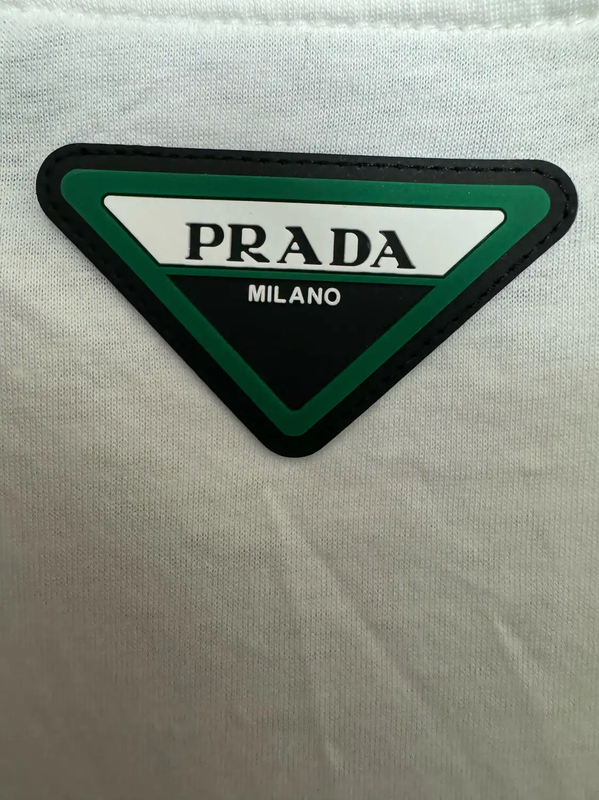 Prada Men's White Embroidered Logo T-Shirt