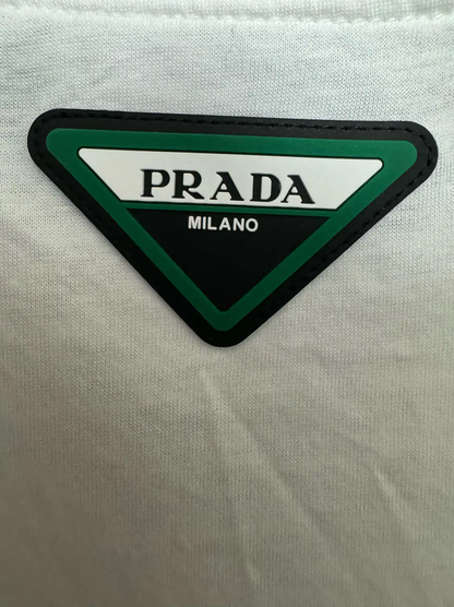 Prada Men's White Embroidered Logo T-Shirt