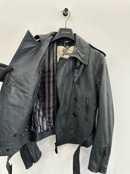 Burberry Men's Black Leather Coat Size L