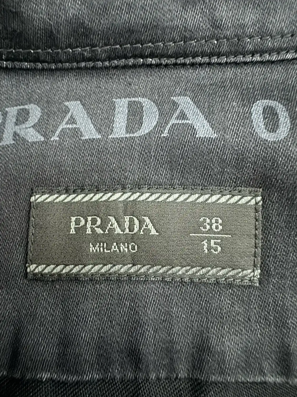Prada Black Gray Embroidered Logo Shirt