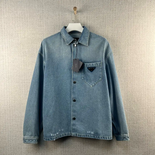 Prada XL Light Blue Cotton Logo Shirt