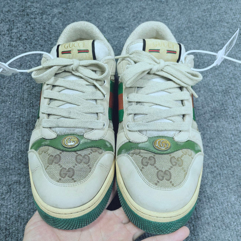 Gucci Screener Dirty Sneakers in Green and Beige 0079