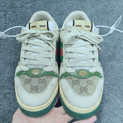 Gucci Screener Dirty Sneakers in Green and Beige 0079