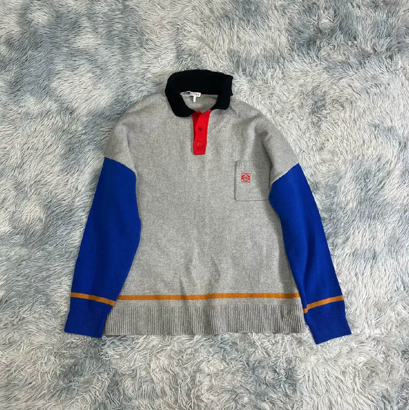 Loewe Men's Gray Knit Sweater with Colorful Sleeves 0089