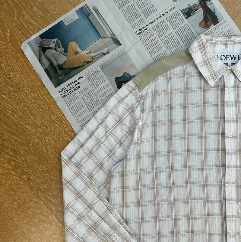 Loewe Men's White Checkered Long Sleeve Shirt 0089