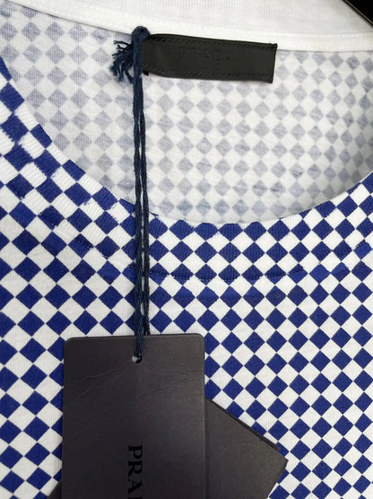 Prada Men's Cotton Check T-Shirt in Navy