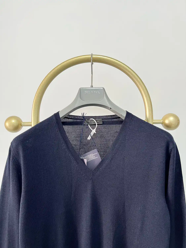 Prada Men's V-Neck Knitted Sweater in Deep Blue