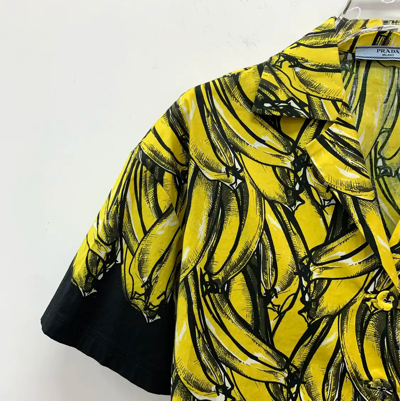 Prada Yellow Banana Print Short Sleeve Shirt