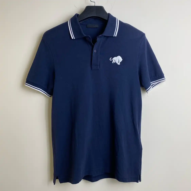 Prada Summer Navy Blue Embroidered Polo Shirt