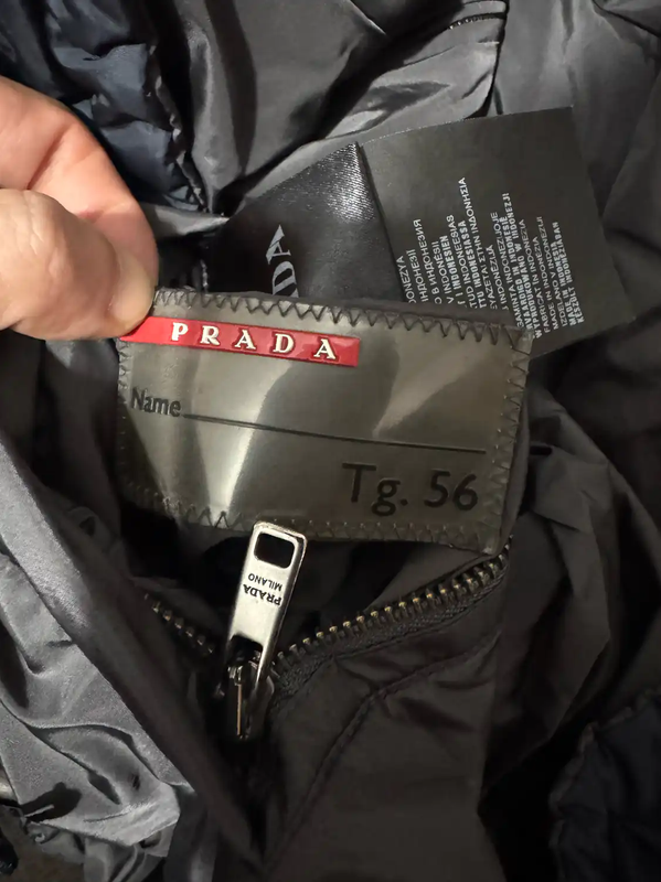 Prada Embroidered Logo Navy Down Jacket