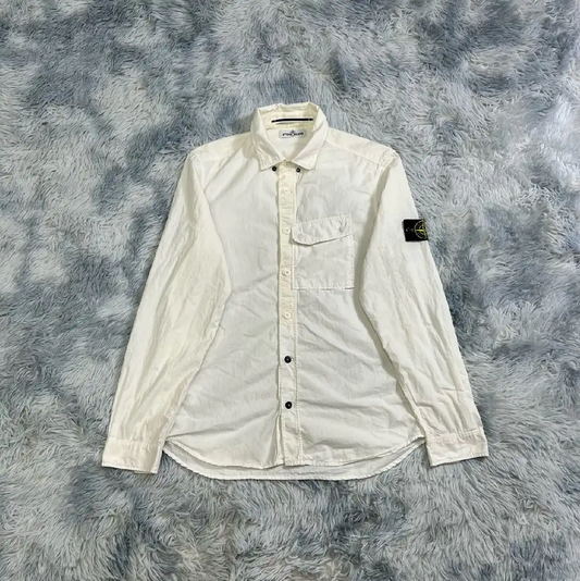 Stone Island White Long Sleeve Shirt for Men 0089
