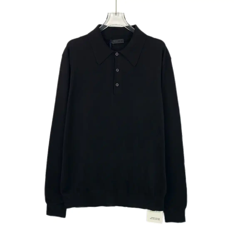 Prada Black Cotton Knit Long Sleeve Shirt