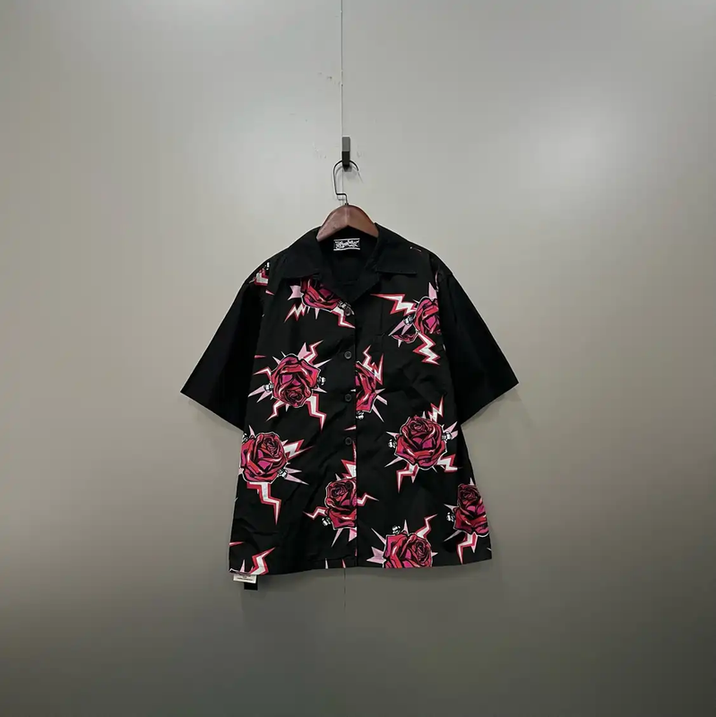 Prada Black Short Sleeve Shirt with Floral Print