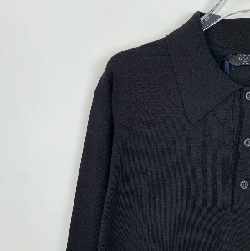 Prada Black Cotton Knit Long Sleeve Shirt