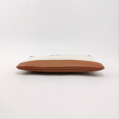 Balenciaga Canvas Leather Logo Zip Clutch