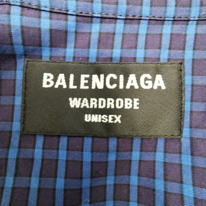 Balenciaga Cotton Check Logo Embroidered Collared Shirt