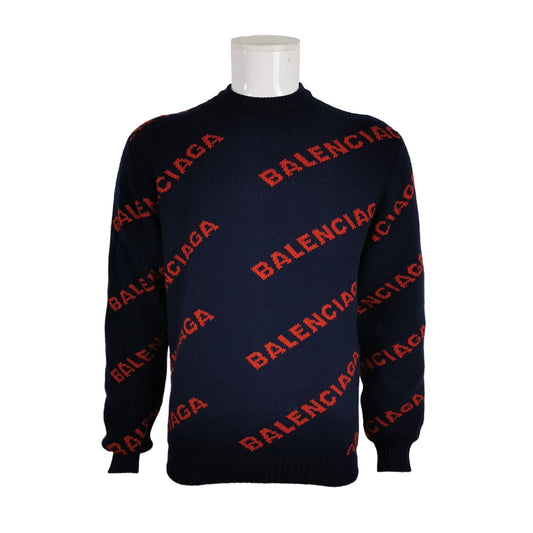 Balenciaga Wool Blend Logo Print Crewneck Sweater S