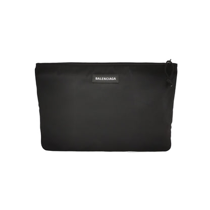Balenciaga Nylon Solid Logo Zip Clutch