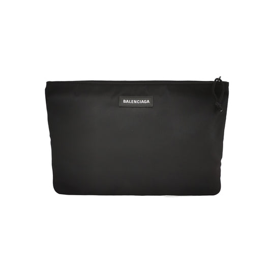 Balenciaga Nylon Solid Logo Zip Clutch