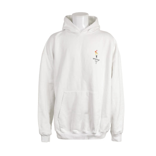 Balenciaga White Torch Logo Oversized Hoodie