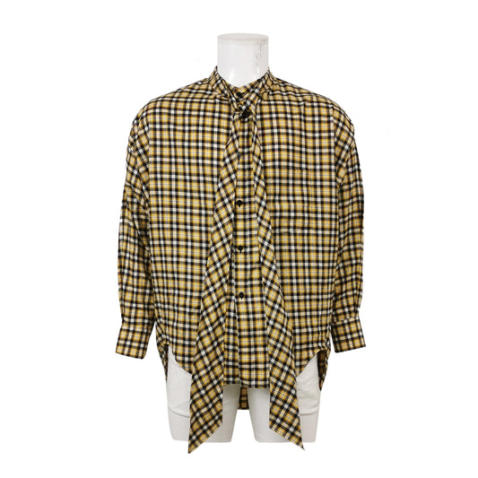 Balenciaga Cotton Check Logo Collared Long-Sleeve Shirt