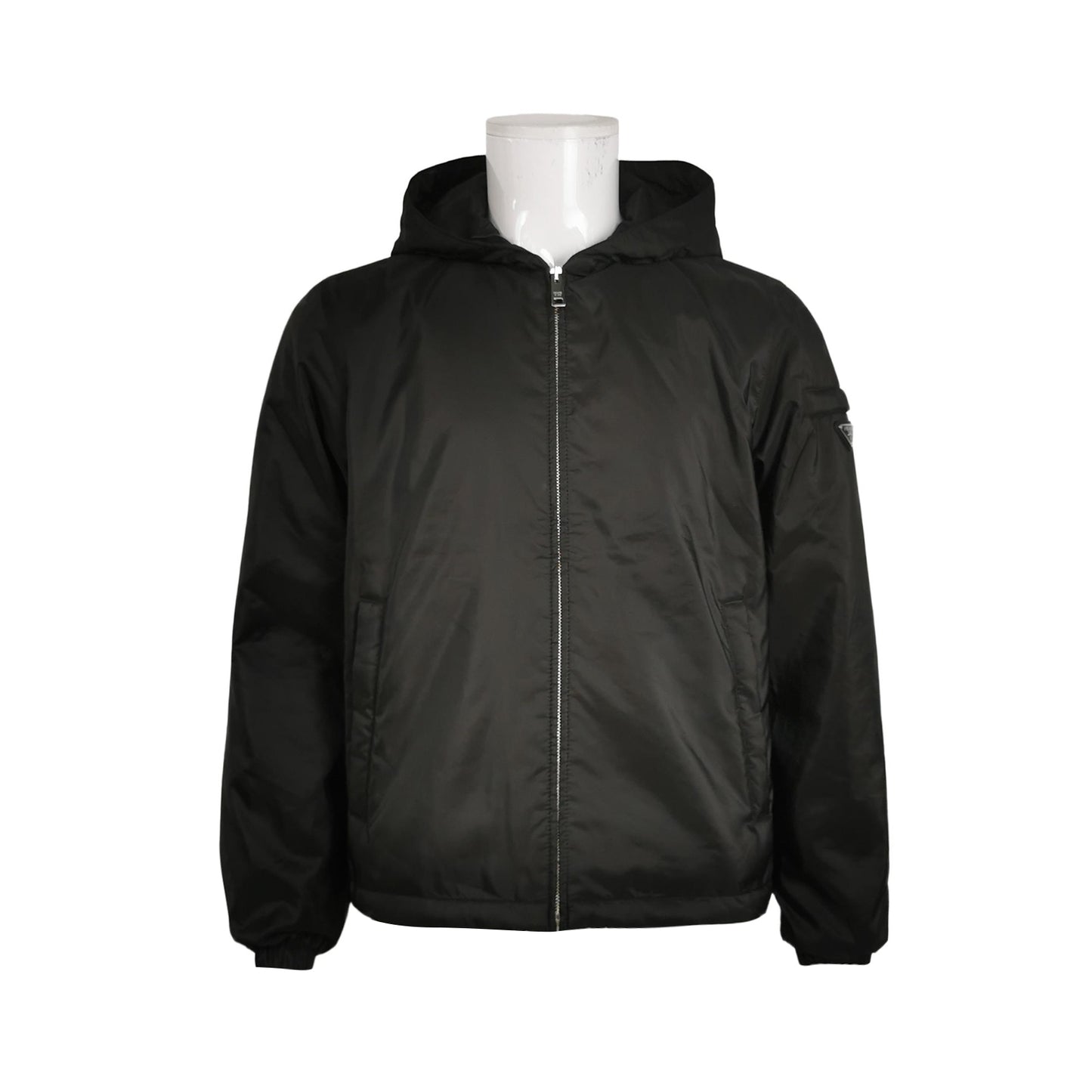 Prada S Size Solid Hooded Triangle Logo Padded Jacket