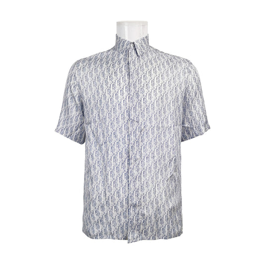 Dior Silk Monogram Short-Sleeve Collared Shirt