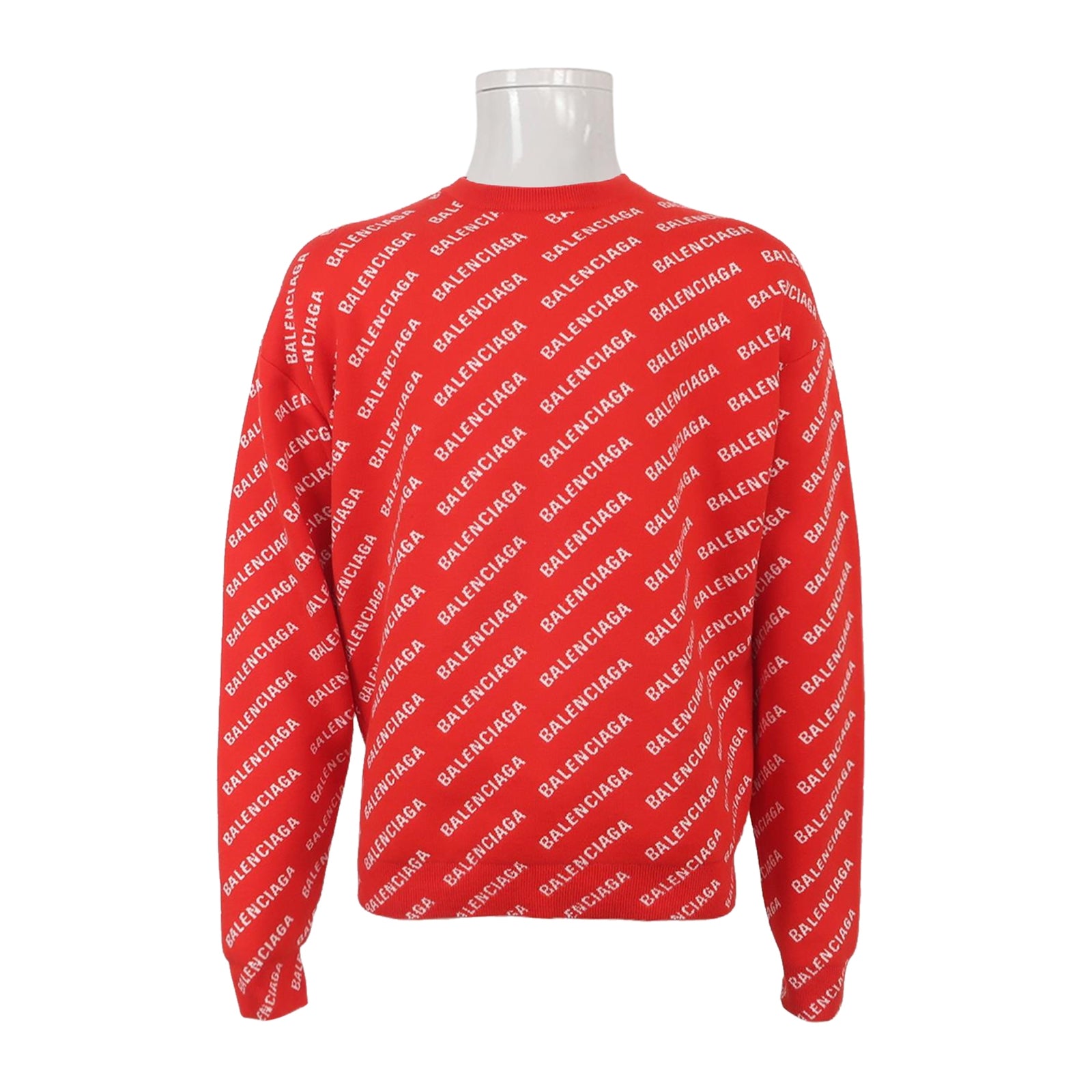 Balenciaga Red Logo Print Cotton Crewneck Sweater S