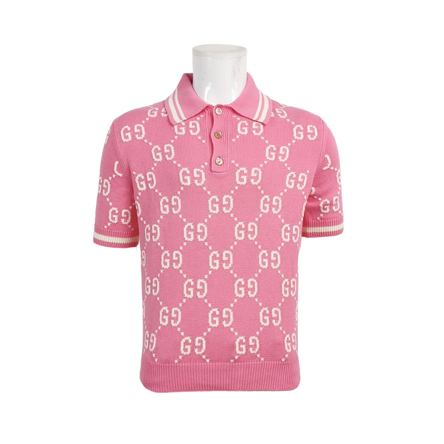Gucci Pink GG Logo Polo Shirt M
