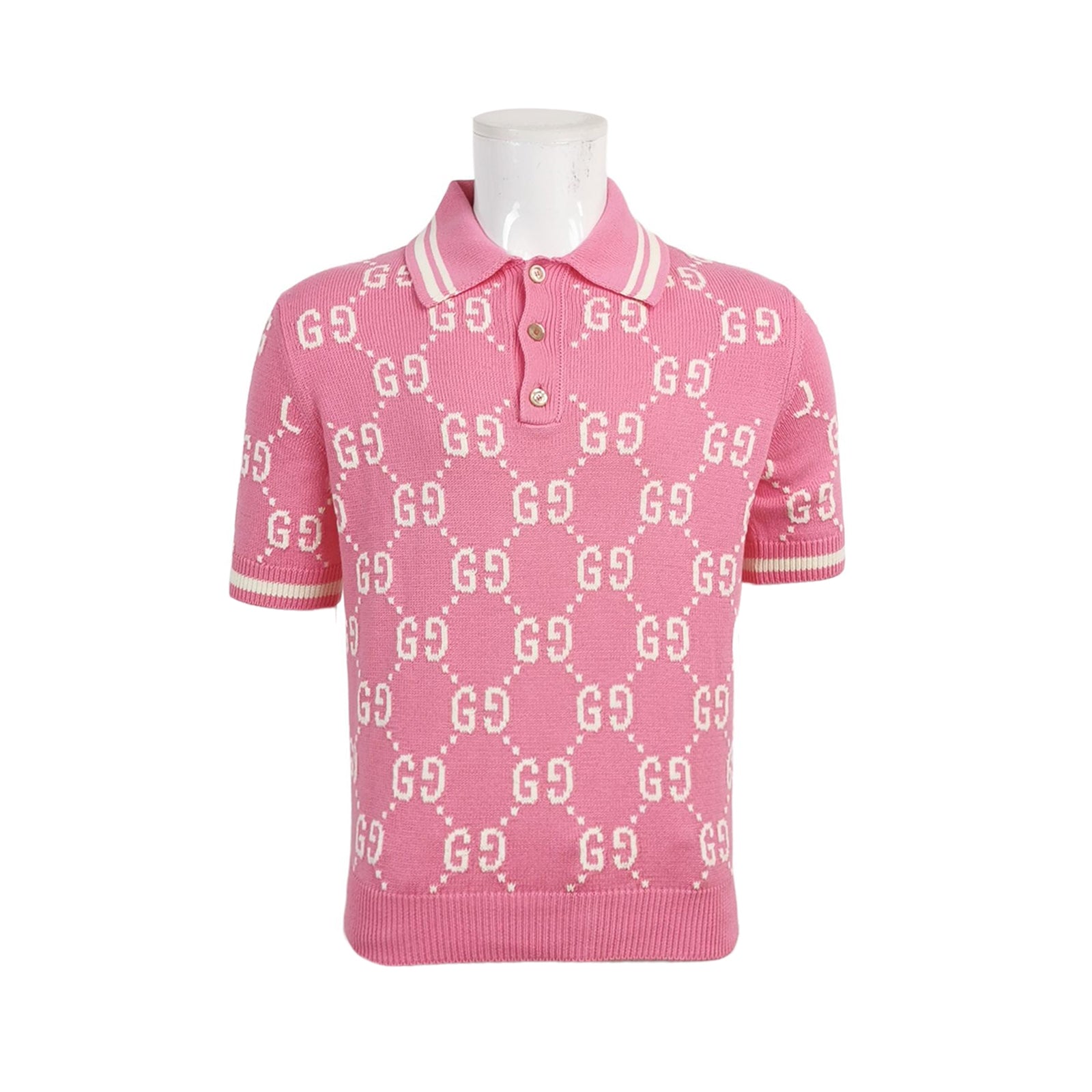 Gucci Pink GG Logo Polo Shirt M